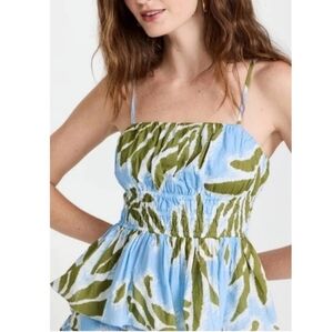 Tanya Taylor Polina Resort Ruched Cotton Floral Peplum Top